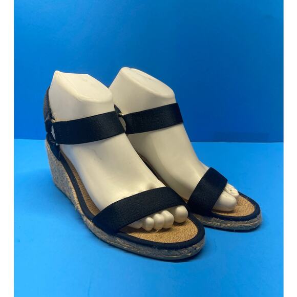 Lauren Ralph Lauren Womens Wedge Espadrille Straw Heels Sandals 8.5 B Navy Blue - Picture 1 of 11